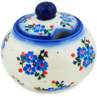 Polish Pottery Jar with Lid 4&quot; Blue Bunches UNIKAT