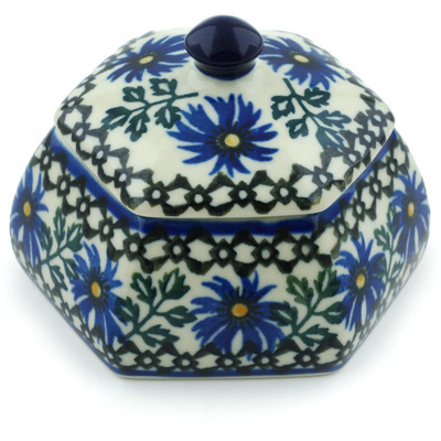 Polish Pottery Jar with Lid 4&quot; Blue Chicory