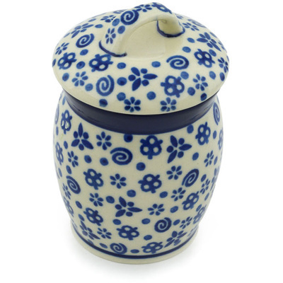 Polish Pottery Jar with Lid 4&quot; Blue Confetti