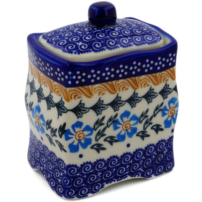 Polish Pottery Jar with Lid 4&quot; Blue Cornflower