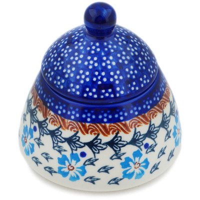 Polish Pottery Jar with Lid 4&quot; Blue Cornflower