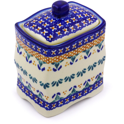 Polish Pottery Jar with Lid 4&quot; Blue Cress