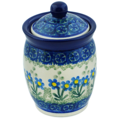 Polish Pottery Jar with Lid 4&quot; Blue Daisy Circle
