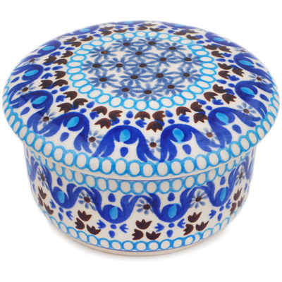 Polish Pottery Jar with Lid 4&quot; Blue Ice