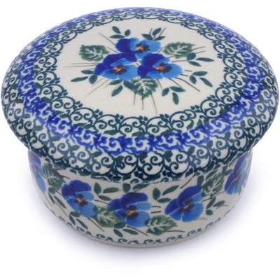 Polish Pottery Jar with Lid 4&quot; Blue Pansy