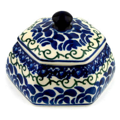 Polish Pottery Jar with Lid 4&quot; Blue Passion