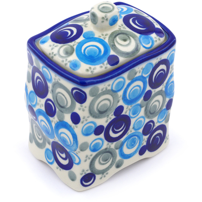 Polish Pottery Jar with Lid 4&quot; Blue Peacock Eye