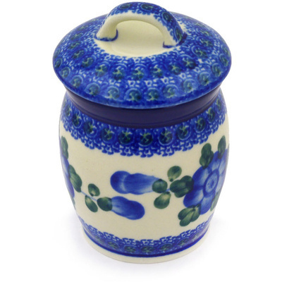 Polish Pottery Jar with Lid 4&quot; Blue Poppies
