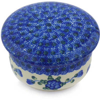 Polish Pottery Jar with Lid 4&quot; Blue Poppies