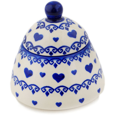 Polish Pottery Jar with Lid 4&quot; Blue Valentine Hearts