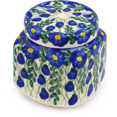Polish Pottery Jar with Lid 4&quot; Blue Velvet Gardens