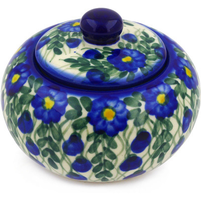Polish Pottery Jar with Lid 4&quot; Blue Velvet Gardens