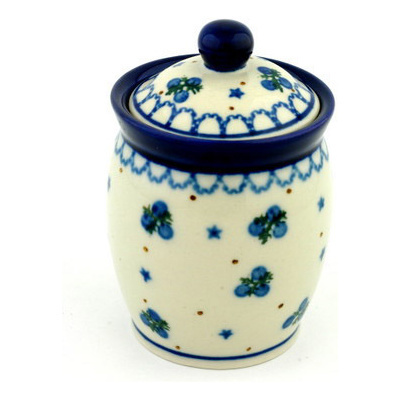 Polish Pottery Jar with Lid 4&quot; Blueberry Stars