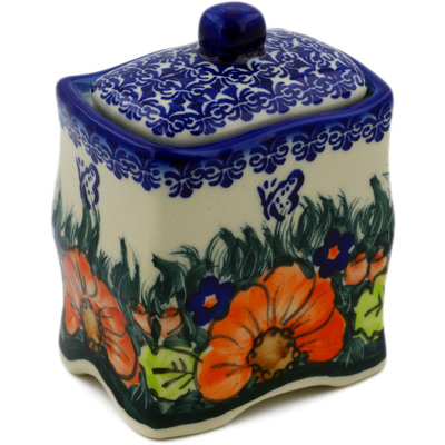 Polish Pottery Jar with Lid 4&quot; Butterfly Splendor