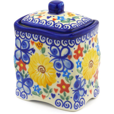 Polish Pottery Jar with Lid 4&quot; Butterfly Sunshine UNIKAT