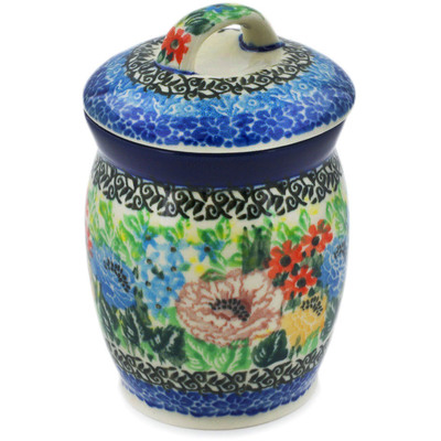 Polish Pottery Jar with Lid 4&quot; Carnation Valley UNIKAT
