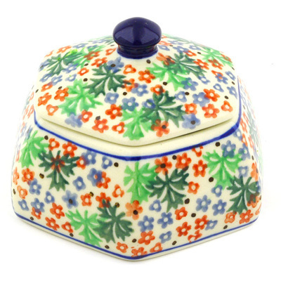 Polish Pottery Jar with Lid 4&quot; Christmas Flowers