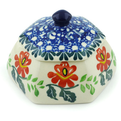 Polish Pottery Jar with Lid 4&quot; Christmas Rose