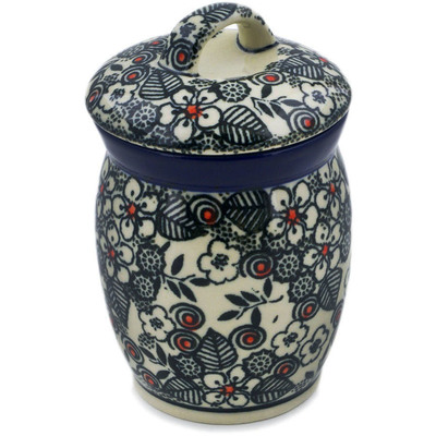 Polish Pottery Jar with Lid 4&quot; Classic Black And White UNIKAT