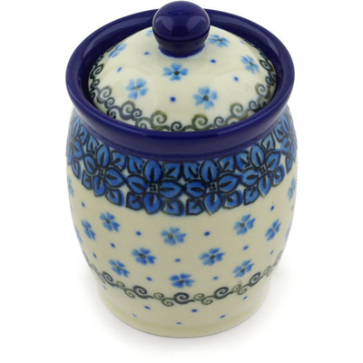 Polish Pottery Jar with Lid 4&quot; Cobalt Daisies