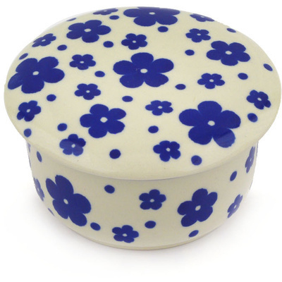 Polish Pottery Jar with Lid 4&quot; Cobalt Meadow