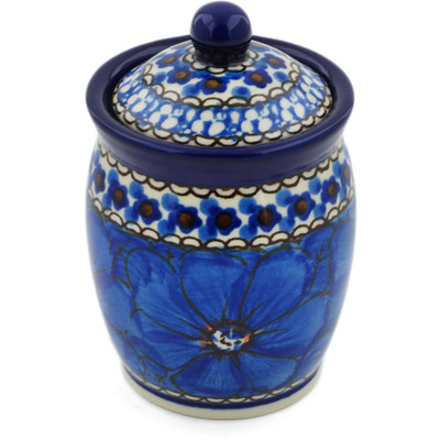 Polish Pottery Jar with Lid 4&quot; Cobalt Poppies UNIKAT