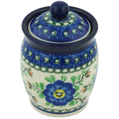 Polish Pottery Jar with Lid 4&quot; Cobalt Poppies UNIKAT