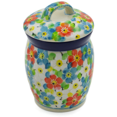 Polish Pottery Jar with Lid 4&quot; Colorful Dizziness UNIKAT
