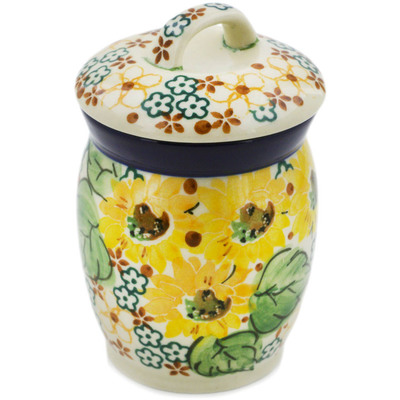 Polish Pottery Jar with Lid 4&quot; Country Sunflower UNIKAT