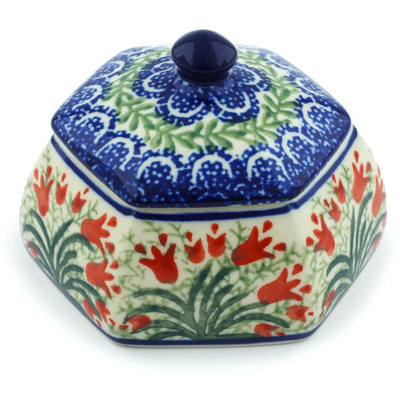 Polish Pottery Jar with Lid 4&quot; Crimson Bells