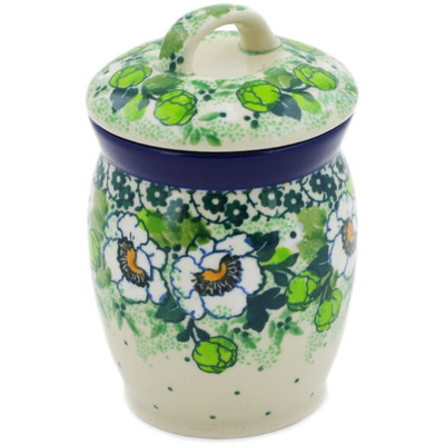 Polish Pottery Jar with Lid 4&quot; Daisies Wreath UNIKAT