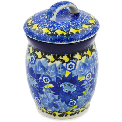 Polish Pottery Jar with Lid 4&quot; Deep Blue UNIKAT