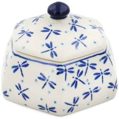 Polish Pottery Jar with Lid 4&quot; Delicate Dragonfly