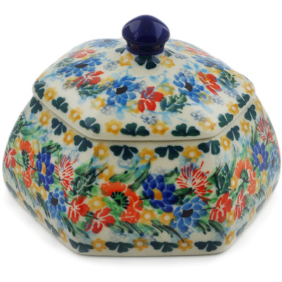 Polish Pottery Jar with Lid 4&quot; Dream Bouquet UNIKAT