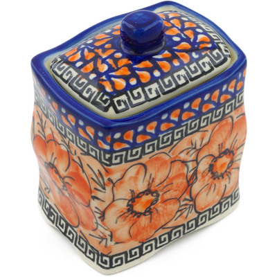 Polish Pottery Jar with Lid 4&quot; Fire Poppies UNIKAT