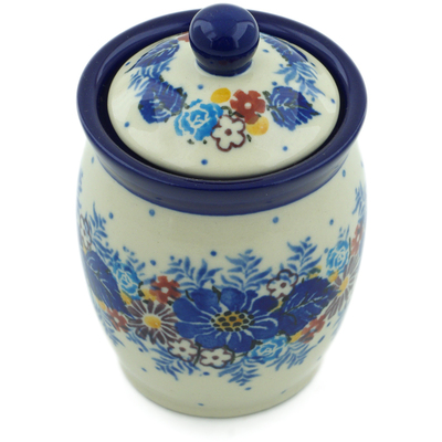 Polish Pottery Jar with Lid 4&quot; Flower Wreath UNIKAT