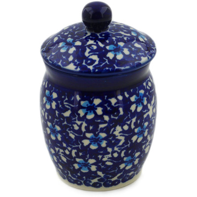 Polish Pottery Jar with Lid 4&quot; Flowers On The Lake
