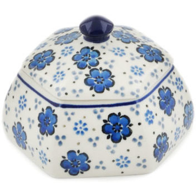 Polish Pottery Jar with Lid 4&quot; Flowing Blues