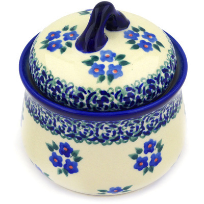 Polish Pottery Jar with Lid 4&quot; Forget Me Not Dots