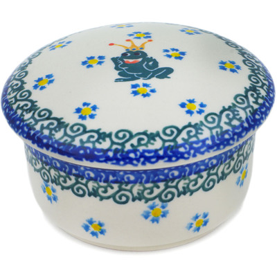 Polish Pottery Jar with Lid 4&quot; Frog Prince UNIKAT