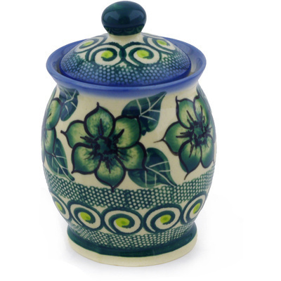 Polish Pottery Jar with Lid 4&quot; Gratuitous Greens UNIKAT