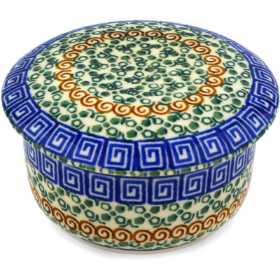 Polish Pottery Jar with Lid 4&quot; Grecian Sea
