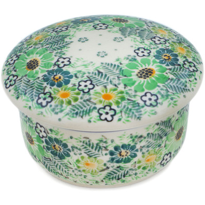 Polish Pottery Jar with Lid 4&quot; Green Wreath UNIKAT