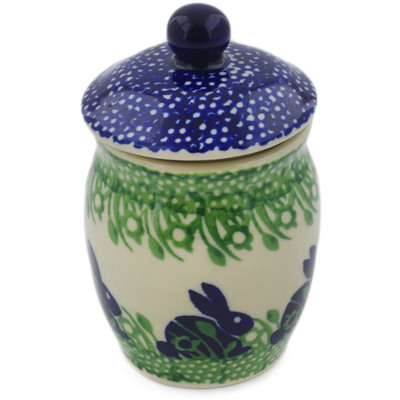 Polish Pottery Jar with Lid 4&quot; Hare In Tall Grass