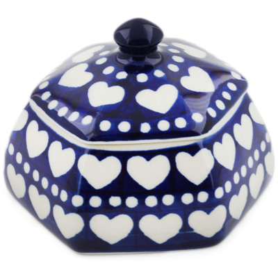 Polish Pottery Jar with Lid 4&quot; Heart To Heart