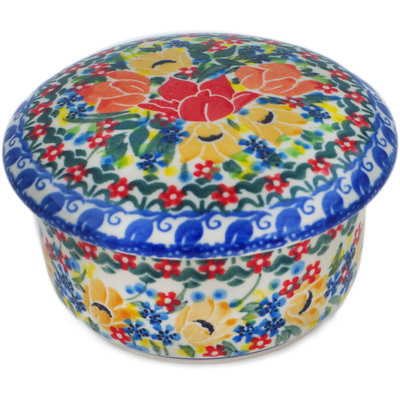 Polish Pottery Jar with Lid 4&quot; Lovely Surprise UNIKAT
