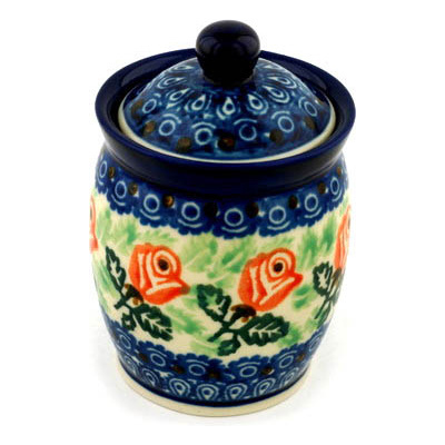 Polish Pottery Jar with Lid 4&quot; March Of The Roses UNIKAT