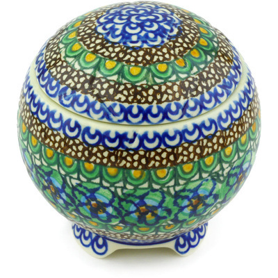 Polish Pottery Jar with Lid 4&quot; Mardi Gras UNIKAT