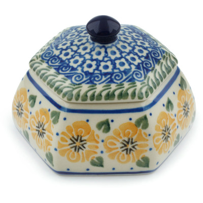 Polish Pottery Jar with Lid 4&quot; Marigold Morning