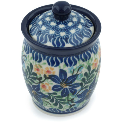 Polish Pottery Jar with Lid 4&quot; Midnight Lilies UNIKAT